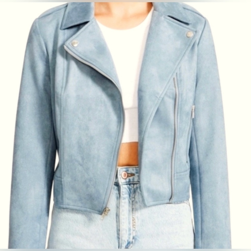 BB Dakota by Steve Madden Sky Blue Moto Vegan Suede Jacket